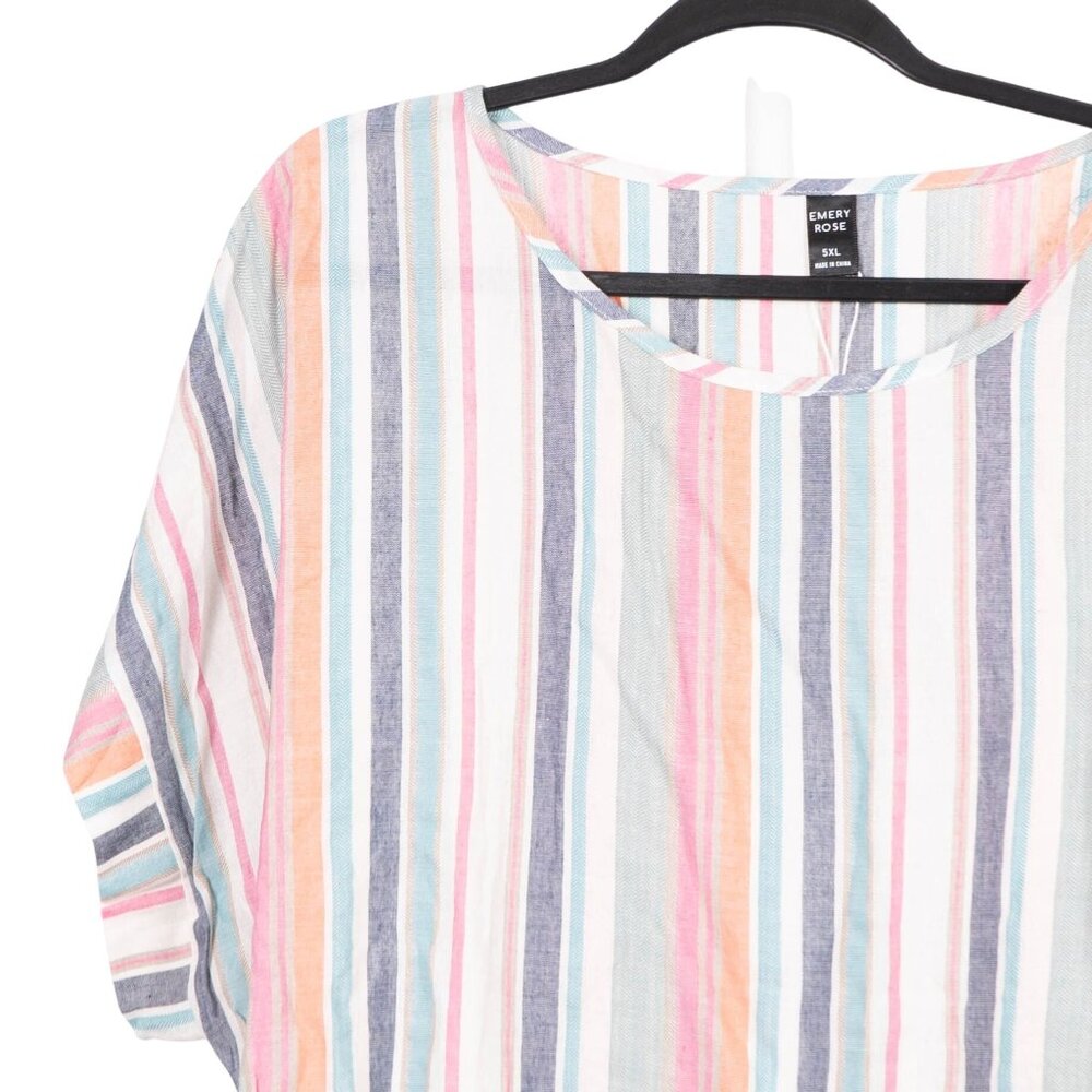 Emery Rose Pajama Lounge Set 5XL Womens NEW Striped Short Sleeve Cream Pink Blue - Picture 3 of 11